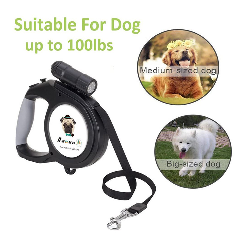 26ft 8m Retractable Dog Leash with Detachable 9 Led Flashlight Pet Walking Leash for Medium Large Dog up to 100lbs