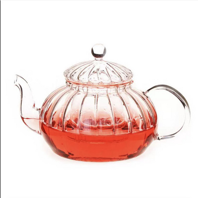 Glass Teapot Stovetop 30 OZ with Vertical Stripes, Borosilicate Clear Tea Kettle with Removable Glass Infuser, Vintage Teapot