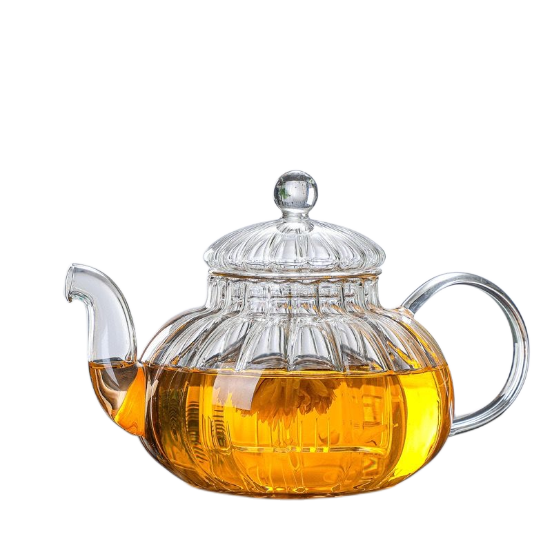 Glass Teapot Stovetop 30 OZ with Vertical Stripes, Borosilicate Clear Tea Kettle with Removable Glass Infuser, Vintage Teapot