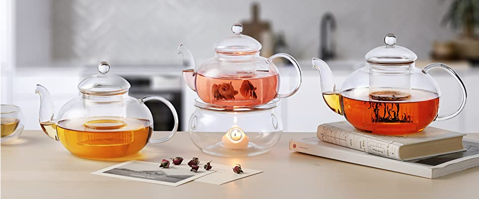 Glass Teapot Stovetop Safe Clear Teapot with Removable Infuser Loose Leaf and Blooming Tea Maker