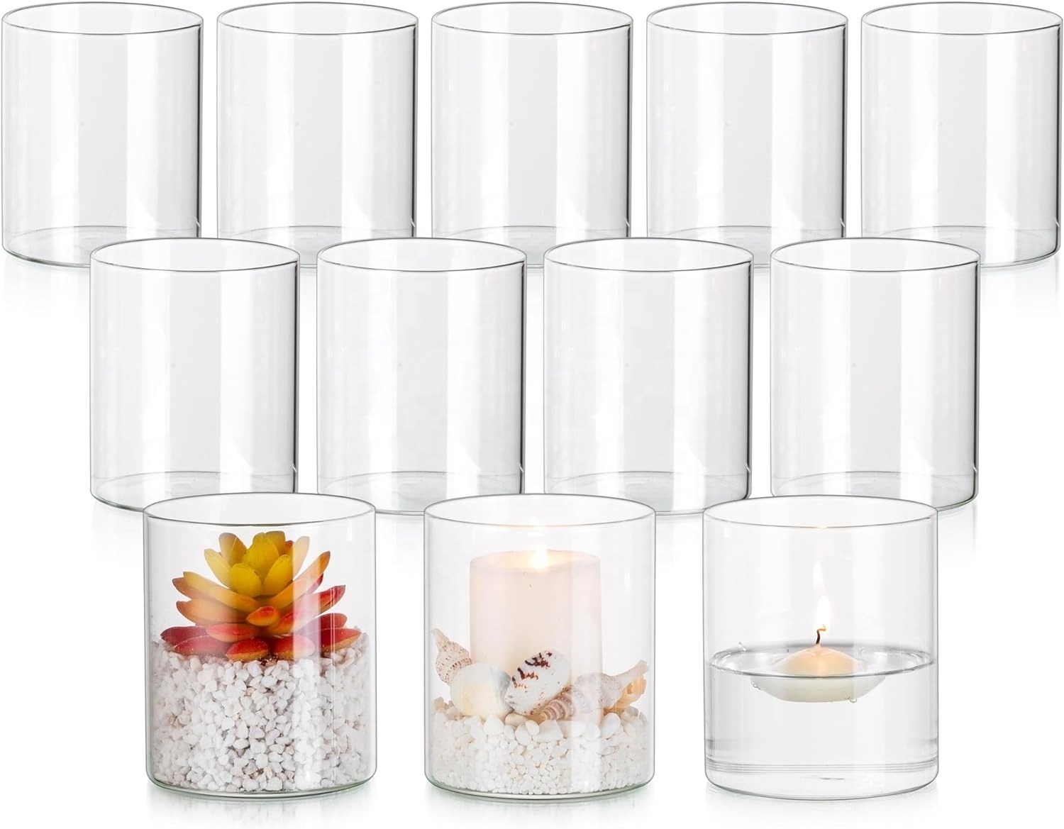 Clear Glass Candle Holders for Pillar Floating Candles, Decorative Wedding Flower Vase for Home