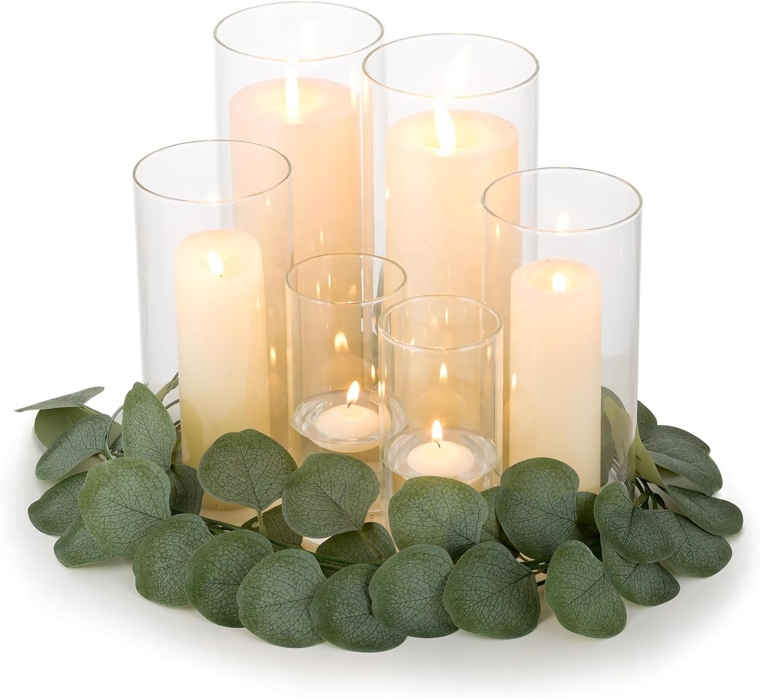 Cylinder Pillar Candle Holder, Clear Floating Candle Vases for Centerpieces, Rustic Candle Holders for Table Wedding Decor