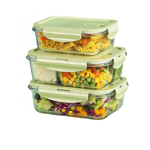 Heat resistant microwave safe glass lunch box with locking lid