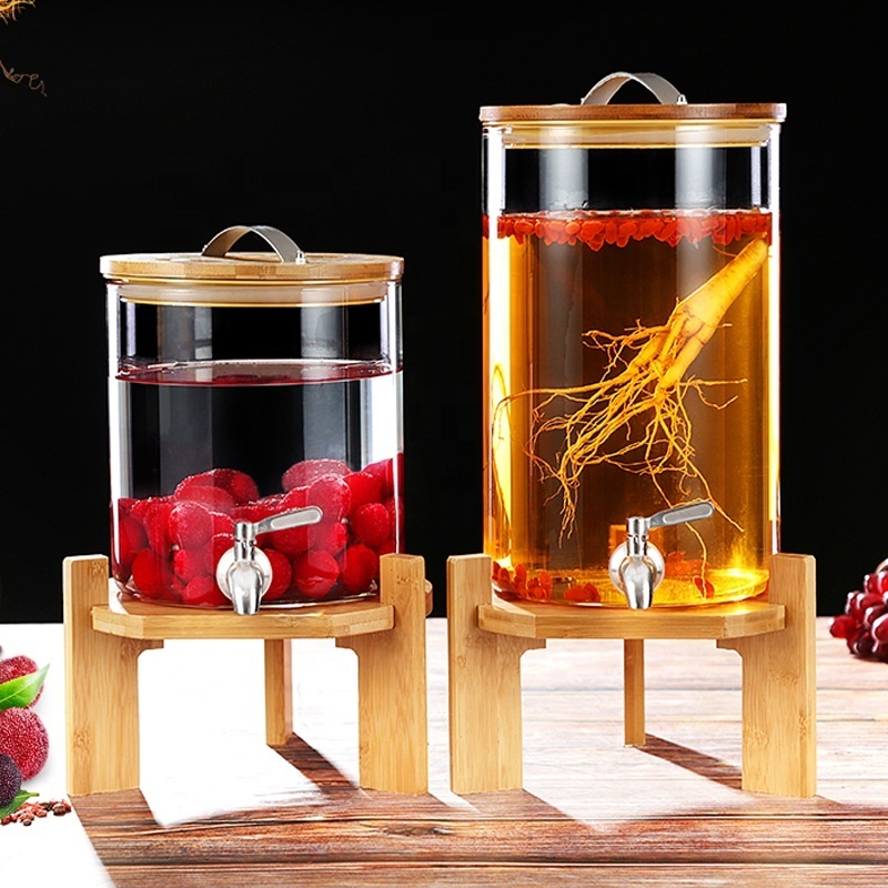 Custom Large Size Glass Jar Beverages Dispenser With Stand and Tap