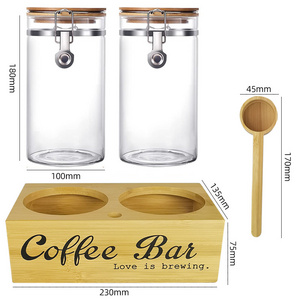 Glass Pantry 40oz coffee bee storage holder glass coffee jar with Airtight Lid and bamboo holder set