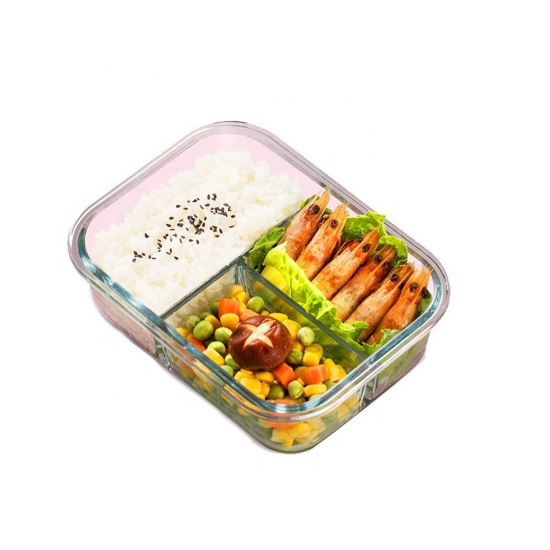 Heat resistant microwave safe glass lunch box with locking lid