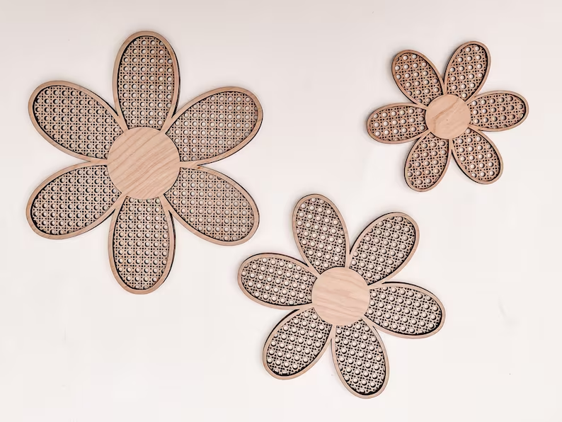 Rattan Daisy Wall Decor Boho Nursery Decor for Girls Bedroom Decor