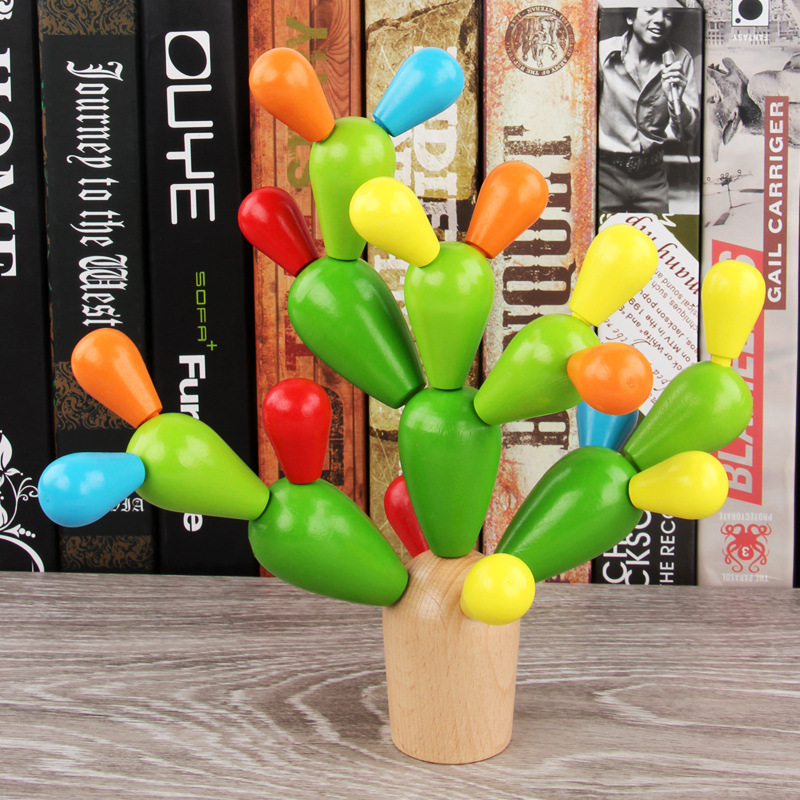 Sunlight Ornament Wooden Cactus Blocks Toy  For Kids Wooden Customized Puzzle Assembling for Toddlers