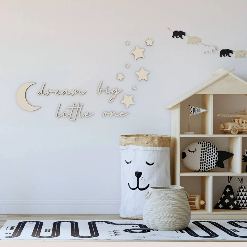 Dream Big Little One Wooden Wall Art Nursery Kids Baby Room Decor for Boy Girl