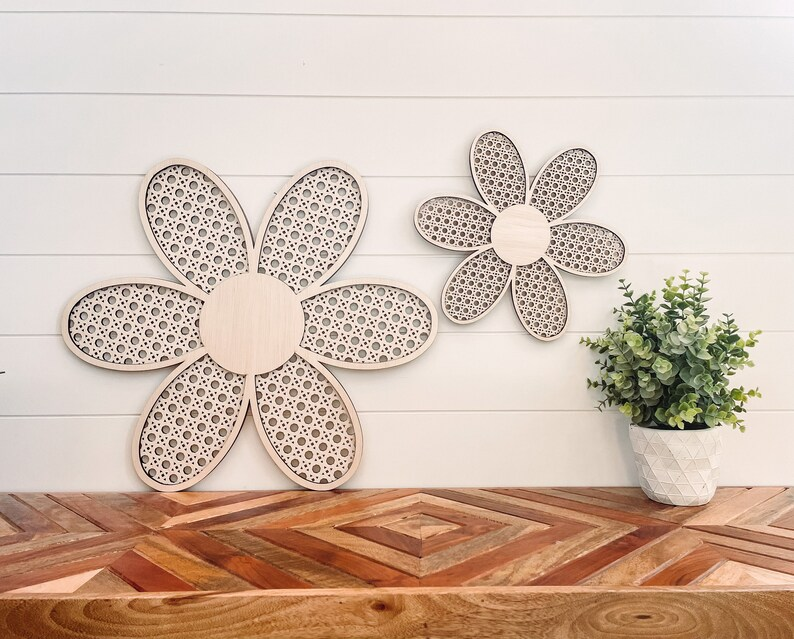 Personalized Wooden Rattan Flower Nursery Room Decor Boho Name Rattan Wall Decor