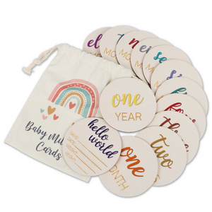 High Quality Newborn Baby Birth Hello World Announcement Baby Monthly Pregnancy Milestone Discs Wooden Milestone Cards