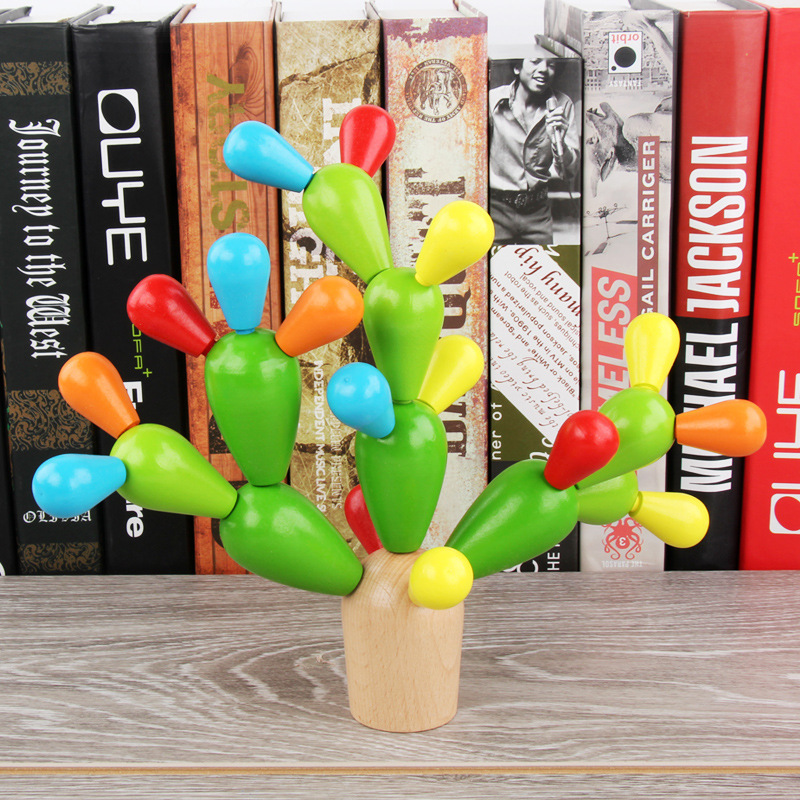 Sunlight Ornament Wooden Cactus Blocks Toy  For Kids Wooden Customized Puzzle Assembling for Toddlers