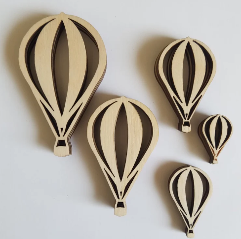 Custom laser cut hot air balloon wood crafts nursery room wooden arts for wall decoration