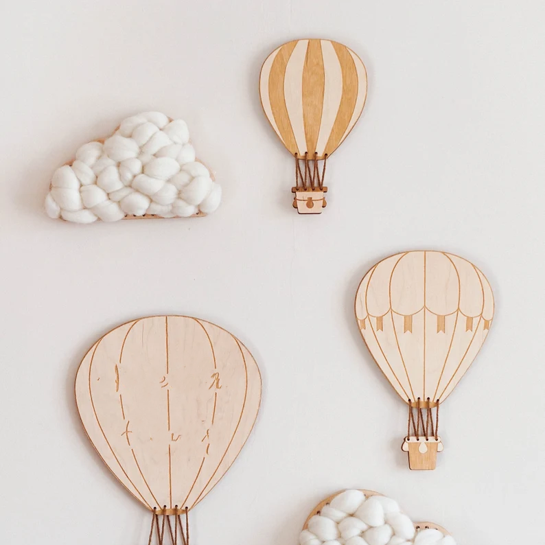 Custom laser cut hot air balloon wood crafts nursery room wooden arts for wall decoration