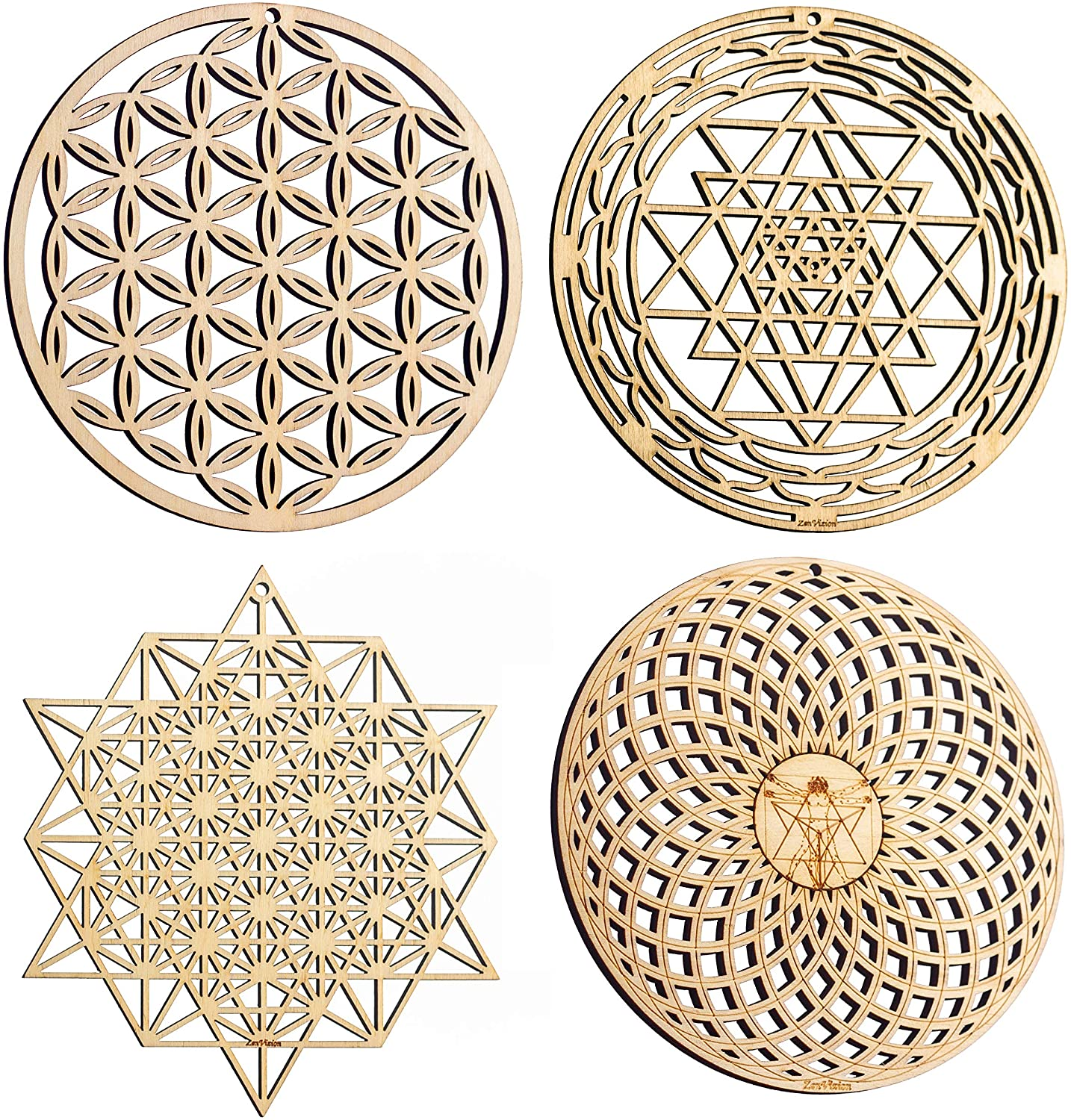 8IN Wooden Crystal Grid Pattern Wall Hanging Handmade Meditation Symbol Home Decoration Accessories Laser Cut Wood Art