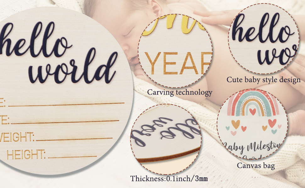 High Quality Newborn Baby Birth Hello World Announcement Baby Monthly Pregnancy Milestone Discs Wooden Milestone Cards