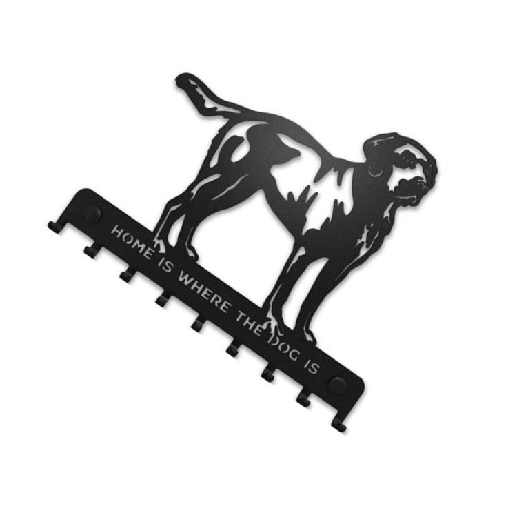 Wall Mounted Key Rack Organizer and Hanging Dog Leash Holder for Wall with 5-Hooks and Black Metal Labrador Silhouette