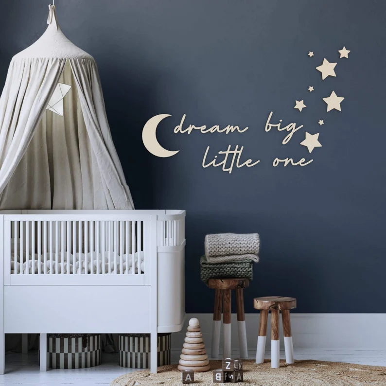 Dream Big Little One Wooden Wall Art Nursery Kids Baby Room Decor for Boy Girl