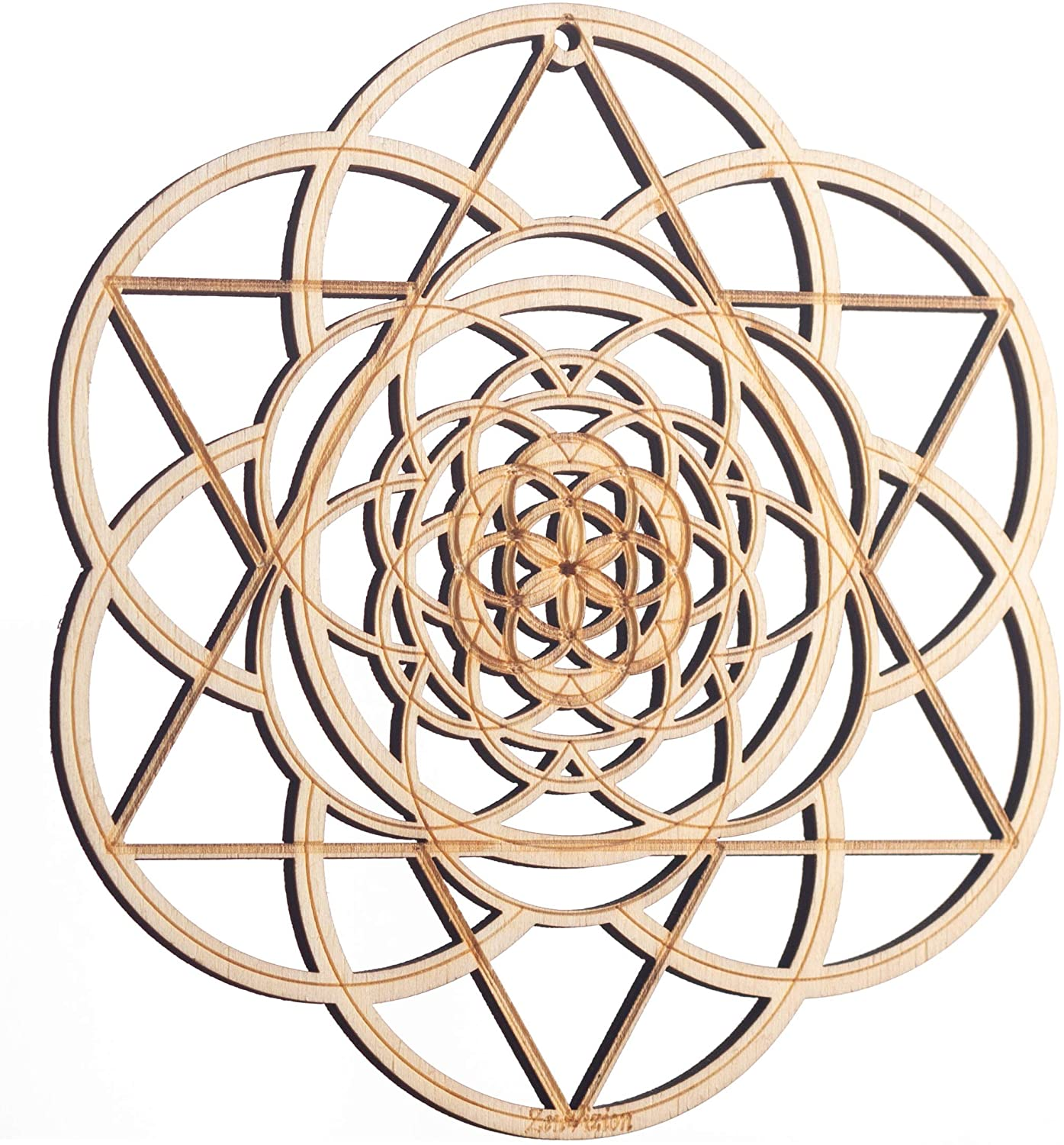 8IN Wooden Crystal Grid Pattern Wall Hanging Handmade Meditation Symbol Home Decoration Accessories Laser Cut Wood Art