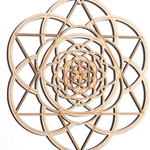 8IN Wooden Crystal Grid Pattern Wall Hanging Handmade Meditation Symbol Home Decoration Accessories Laser Cut Wood Art