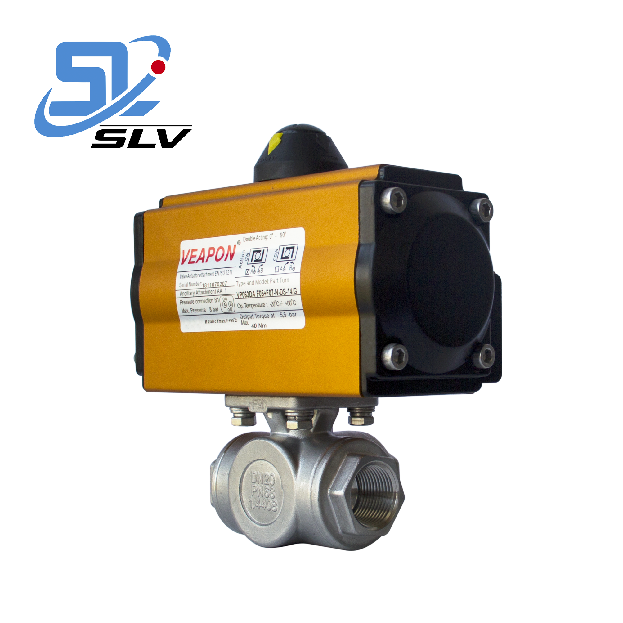 VEAPON Stainless Steel Thread Three-way  Pneumatic  Ball Valve