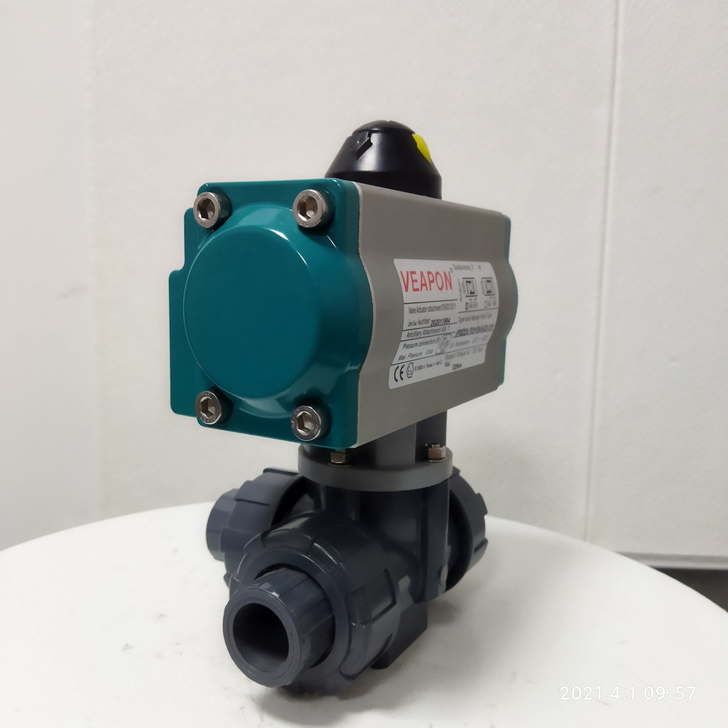 China factory  upvc 3 way ball valve with pneumatic actuator for pool