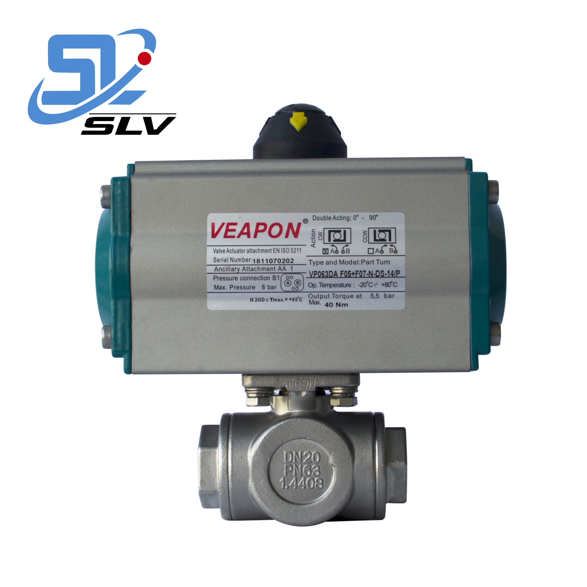 VEAPON Stainless Steel Thread Three-way  Pneumatic  Ball Valve