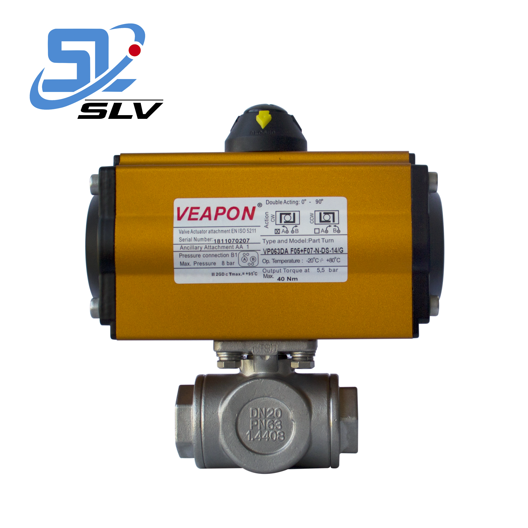 VEAPON Stainless Steel Thread Three-way  Pneumatic  Ball Valve