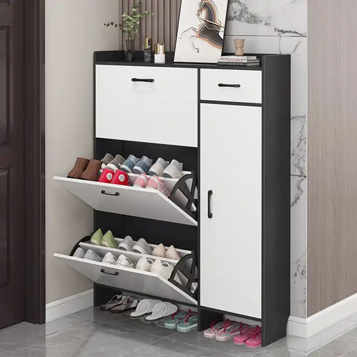 Large capacity hidden shoe storage cabinet free standing rack with Doors 3 Tier for Entryway