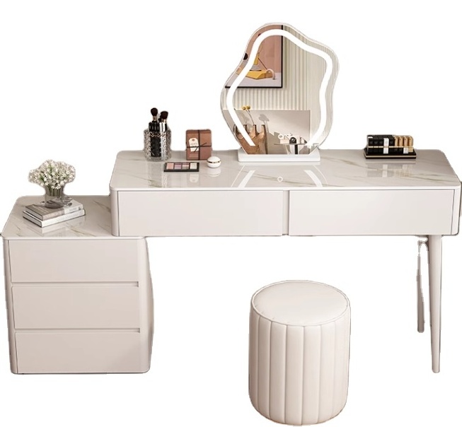 Hot Sale Competitive Crushed diamond mirrored vanity dressing table set with LED light