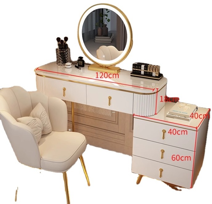 Hot Sale Competitive Crushed diamond mirrored vanity dressing table set with LED light