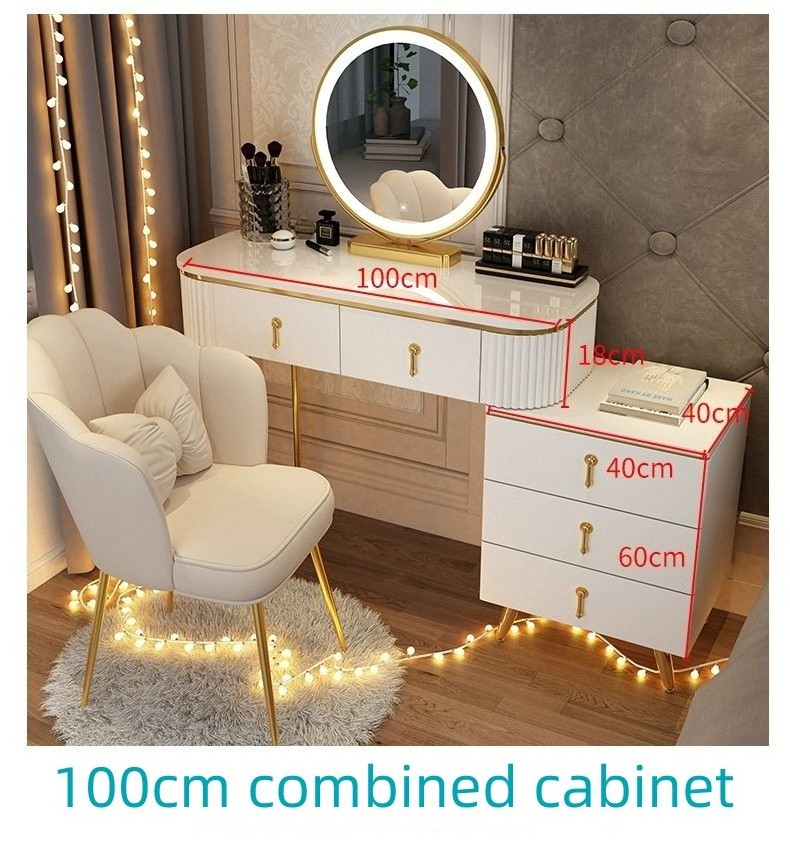 Hot Sale Competitive Crushed diamond mirrored vanity dressing table set with LED light