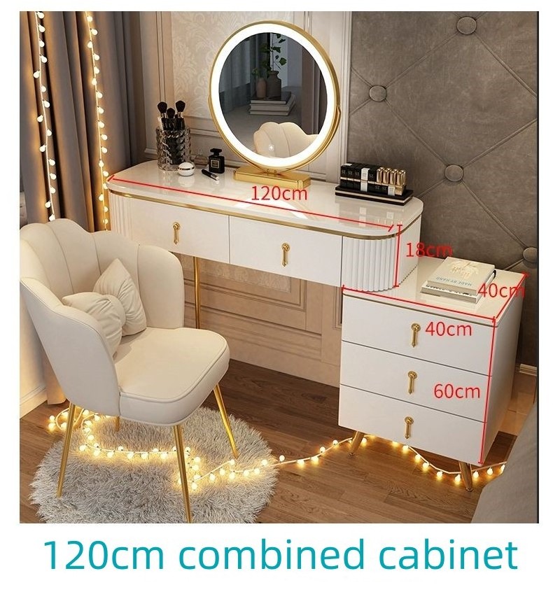 Hot Sale Competitive Crushed diamond mirrored vanity dressing table set with LED light