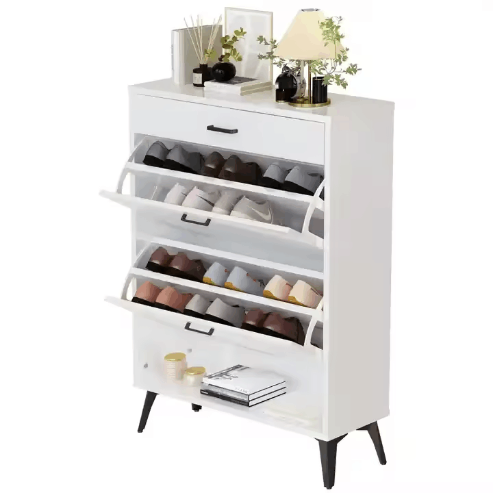 Shoe Storage Shelf with Cabinet - White - Anthracite Shoe Rack With Wooden Cover cabinet storage shelf shoe rack