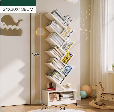 Home Office Decor White Wood Bookshelf Book  Storage Display Open Shelf 5-Tier Narrow Bookcase