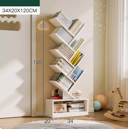 Home Office Decor White Wood Bookshelf Book  Storage Display Open Shelf 5-Tier Narrow Bookcase