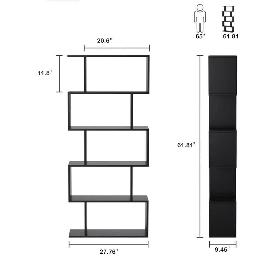 Black Freestanding Shelving Unit Wooden Bookcase Cube Display Book Shelf 5-Tier Bookshelf