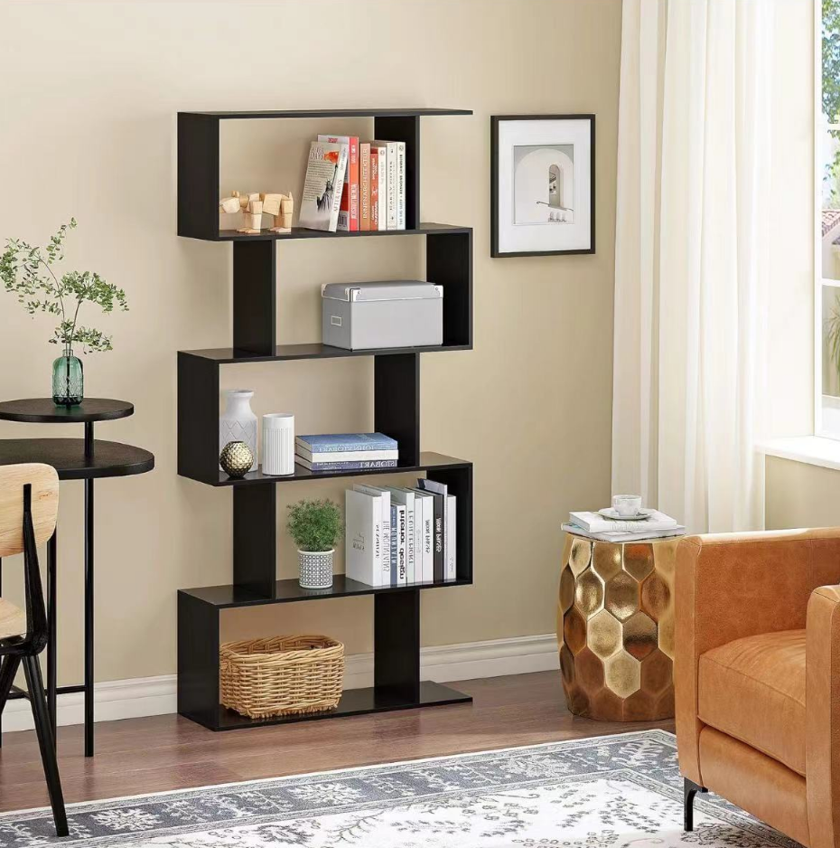 Black Freestanding Shelving Unit Wooden Bookcase Cube Display Book Shelf 5-Tier Bookshelf