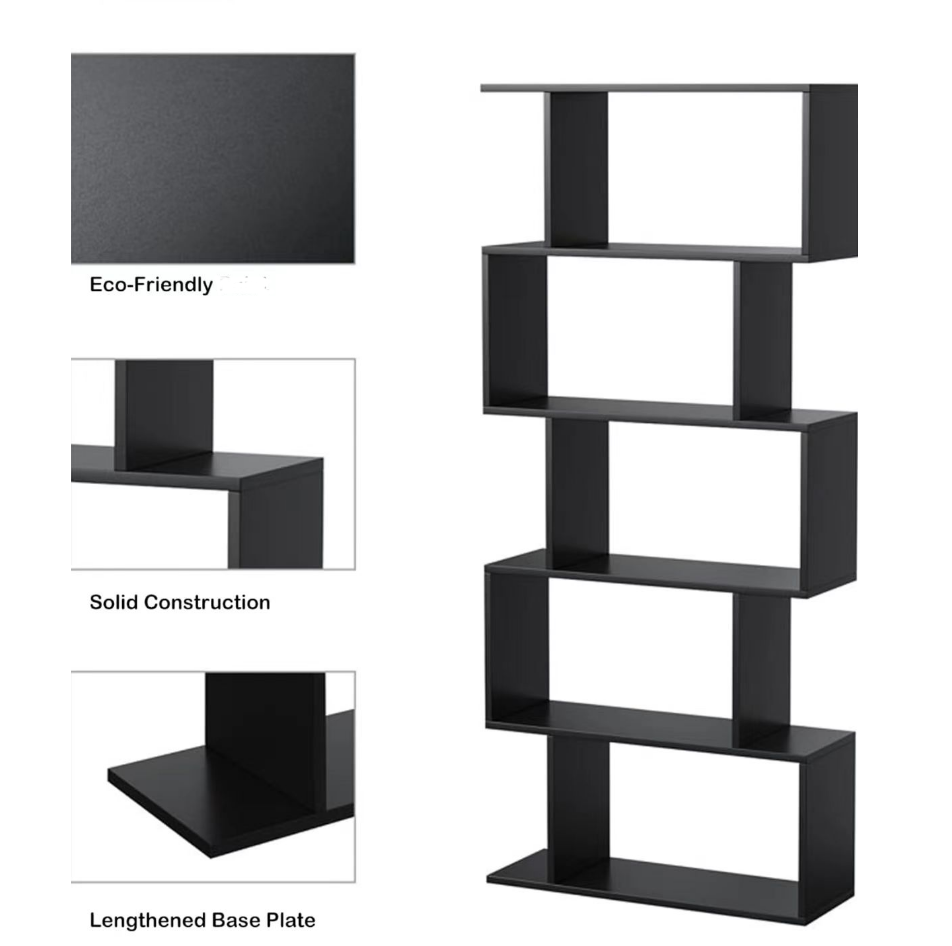 Black Freestanding Shelving Unit Wooden Bookcase Cube Display Book Shelf 5-Tier Bookshelf