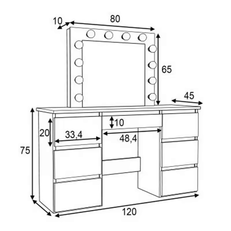 acrylic furniture desktop ABS adjustable width mirror acrylic mirrored vanity dressing table in bedroom legs shelf