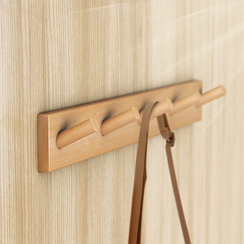 wooden Hanger Space Coat Rack Wall Mounted Natural Wood Heavy Duty Coat Hooks with 5 Pegs Wall Hooks