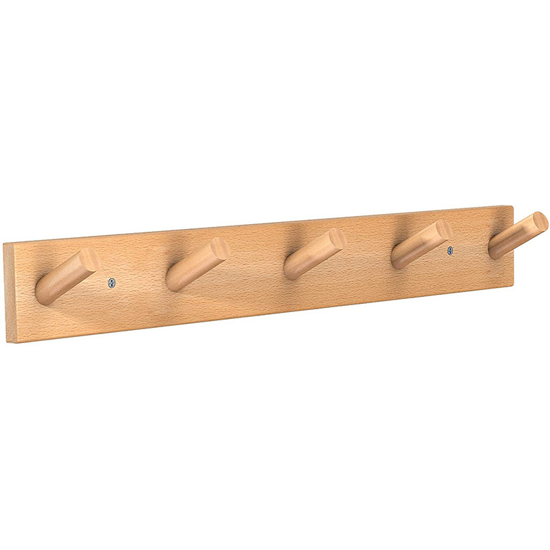 wooden Hanger Space Coat Rack Wall Mounted Natural Wood Heavy Duty Coat Hooks with 5 Pegs Wall Hooks