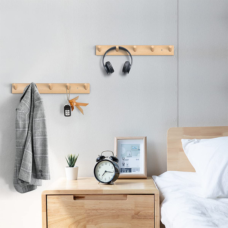 wooden Hanger Space Coat Rack Wall Mounted Natural Wood Heavy Duty Coat Hooks with 5 Pegs Wall Hooks