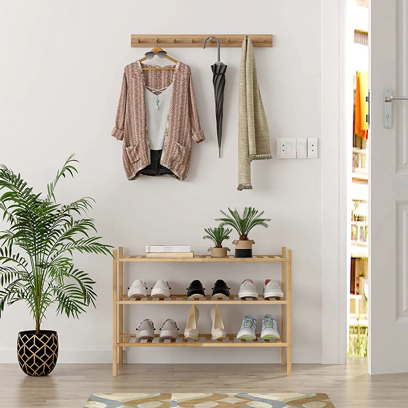 Stack able Shoes Rack Organizer Free Standing Shoe Shelf for Entryway And Closet Hallway Bamboo 3-Tier Shoe Rack for Closet