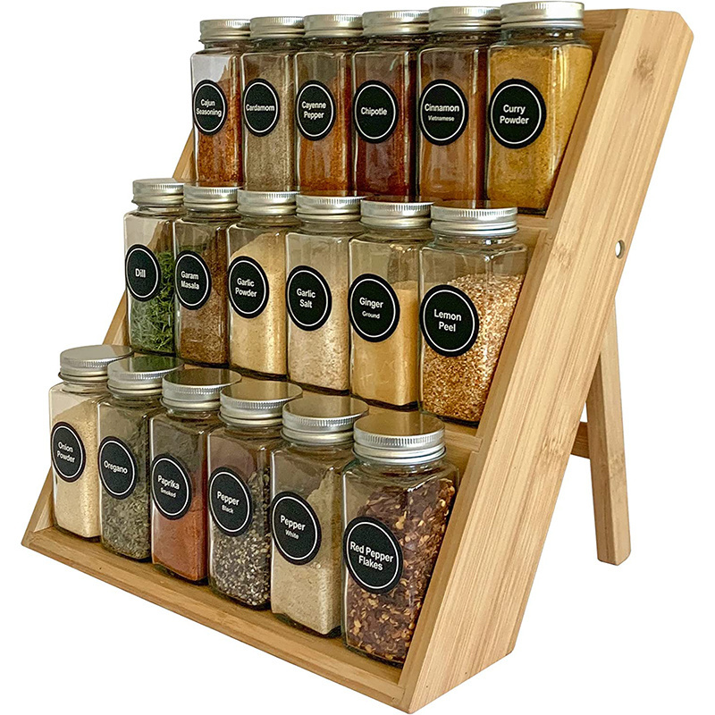 Adjustable Expandable Spice Rack Tray Insert 4 Tiers Spice Rack Tray Bamboo Drawer Organizer