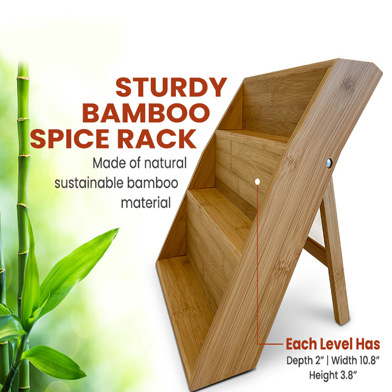 Adjustable Expandable Spice Rack Tray Insert 4 Tiers Spice Rack Tray Bamboo Drawer Organizer