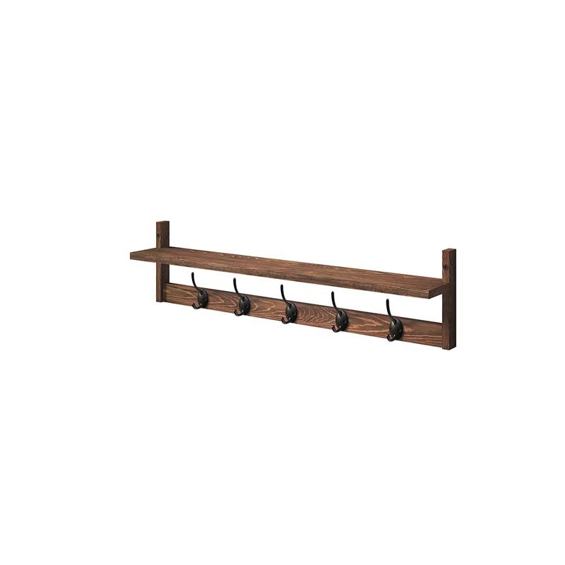 Wall Hooks with Shelf Entryway Hanging Shelf Wood Coat Hooks for Wall with Shelf Wall-Mounted wooden Coat Hook Rack