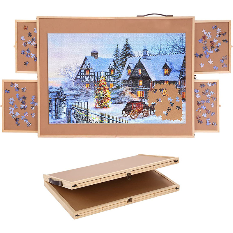 Wooden Portable Jigsaw Puzzle Table Folding Puzzle Board with 4 Drawers for Adults & Children Wooden Puzzle Table