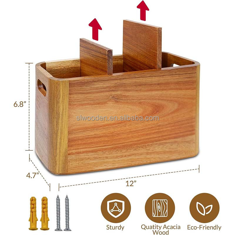 Wooden Utensil Holder for Storage Cooking and Silverware with 3 Compartments Wooden Kitchen Utensil Holder Organizer for Counter