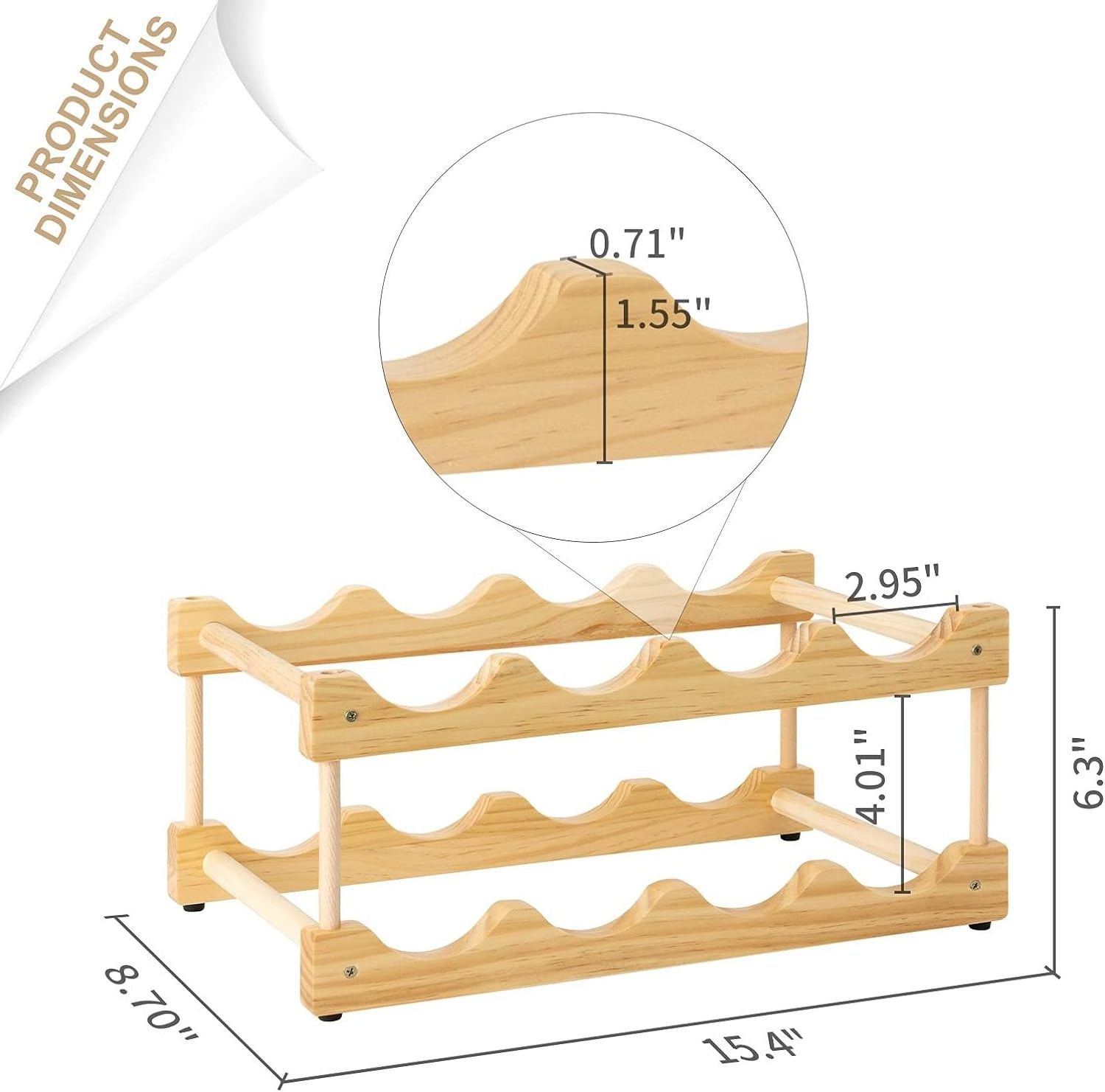 Modular 2 Tier Wine Rack Freestanding Storage for 8 Bottles Farmhouse Wood Design